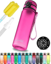Bottiglia per bambini senza latte con cannuccio o setaccio - 350ml, 500ml, 750ml - bottiglia leggera in Tritan BPA libera - adatta per asilo, scuola (Nero-grigio 500ml)