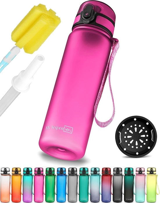 Bottiglia per bambini senza latte con cannuccio o setaccio - 350ml, 500ml, 750ml - bottiglia leggera in Tritan BPA libera - adatta per asilo, scuola (Nero-grigio 500ml)