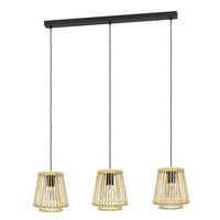 Lampadario A Sospensione Vintage Hykeham Acciaio Nero Legno 3 Luci E27