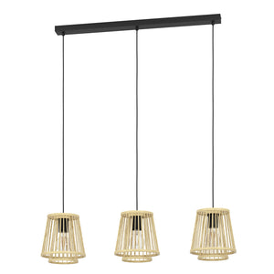 Lampadario A Sospensione Vintage Hykeham Acciaio Nero Legno 3 Luci E27