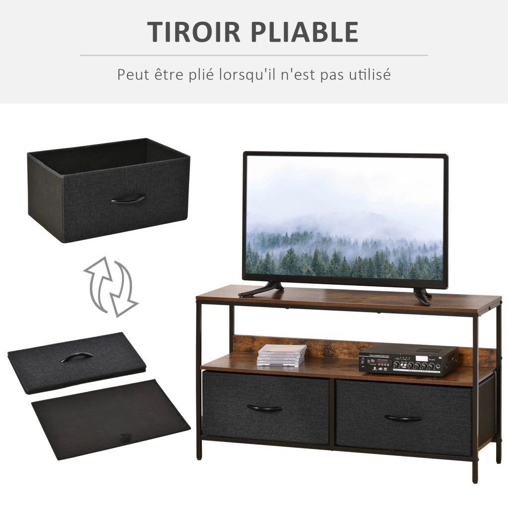 Mobile TV Bas Industriel con Cassetti ¨C Zephmum ¨C Tessuto Grigio MDF Rovere e Metallo Nero 120x30x40 cm