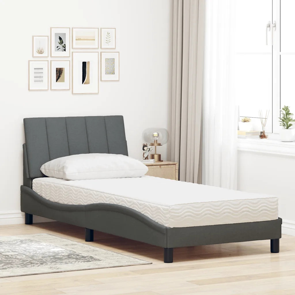 Letto con Materasso Hanko Grigio Scuro 90x190 cm in Tessuto
