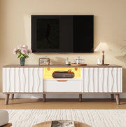 Mobile TV 160x40x52 cm con luci LED RGB e ante scorrevoli; in MDF e truciolare; bianco e noce scuro