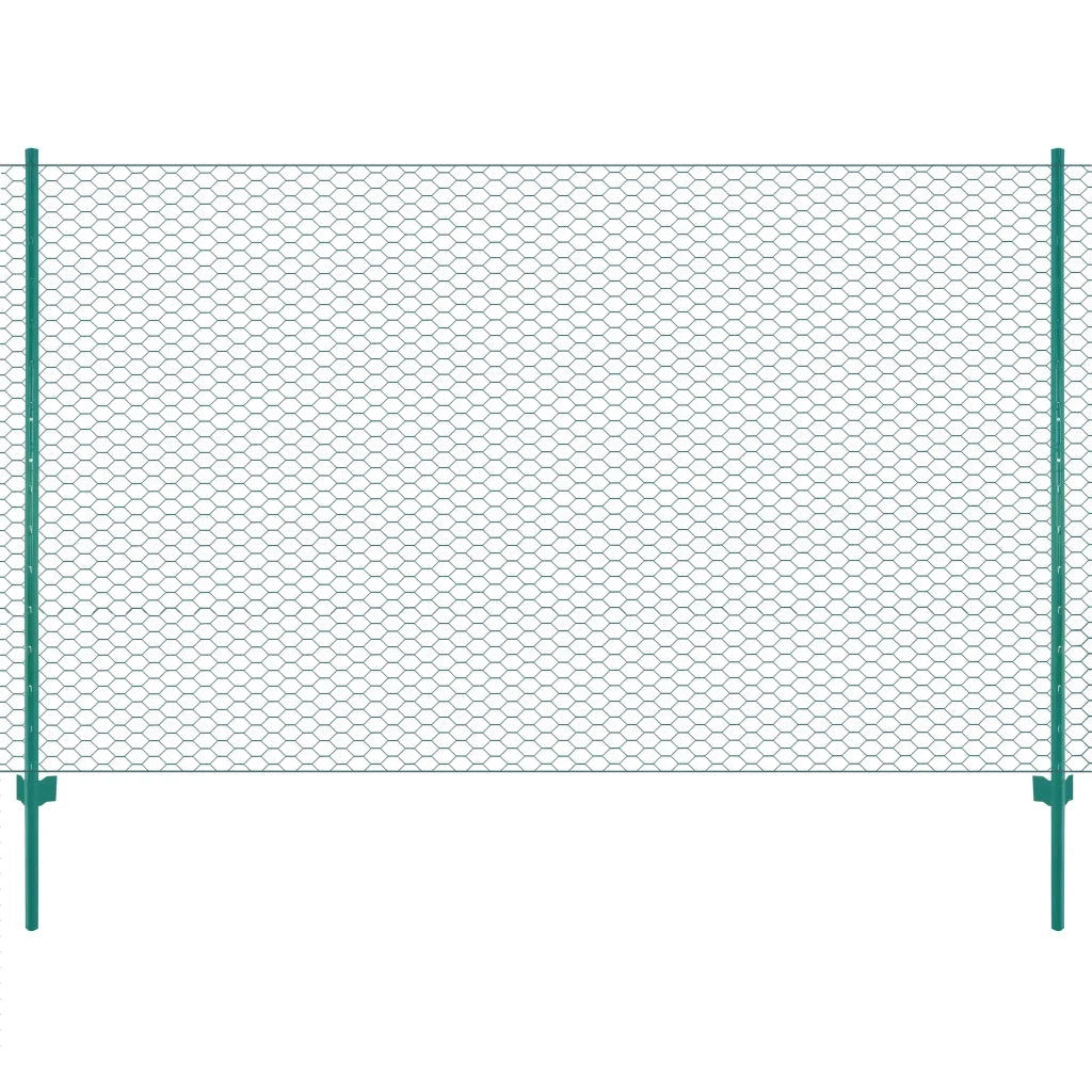 Rete per Recinzione con Pali in Acciaio 25x2 m Verde cod mxl 66558