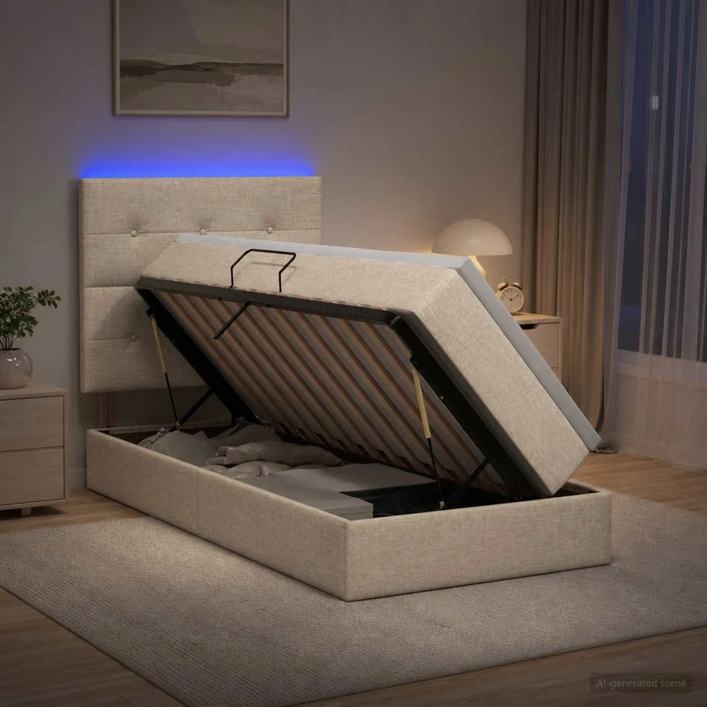 Letto con contenitore LED e materasso Crema 100 x 200 cm 3459928