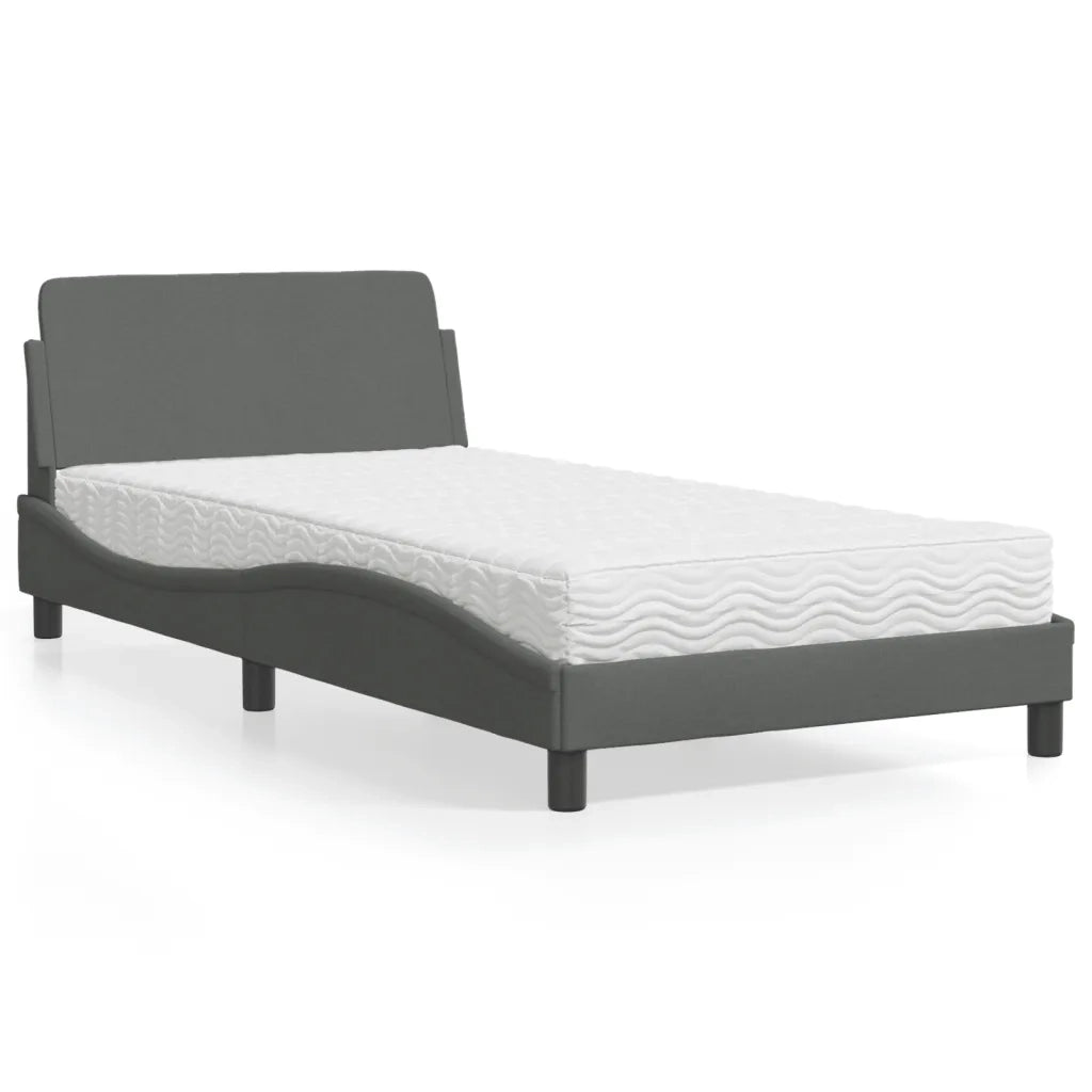 Letto con Materasso Dover Grigio Scuro 100x200 cm in Tessuto