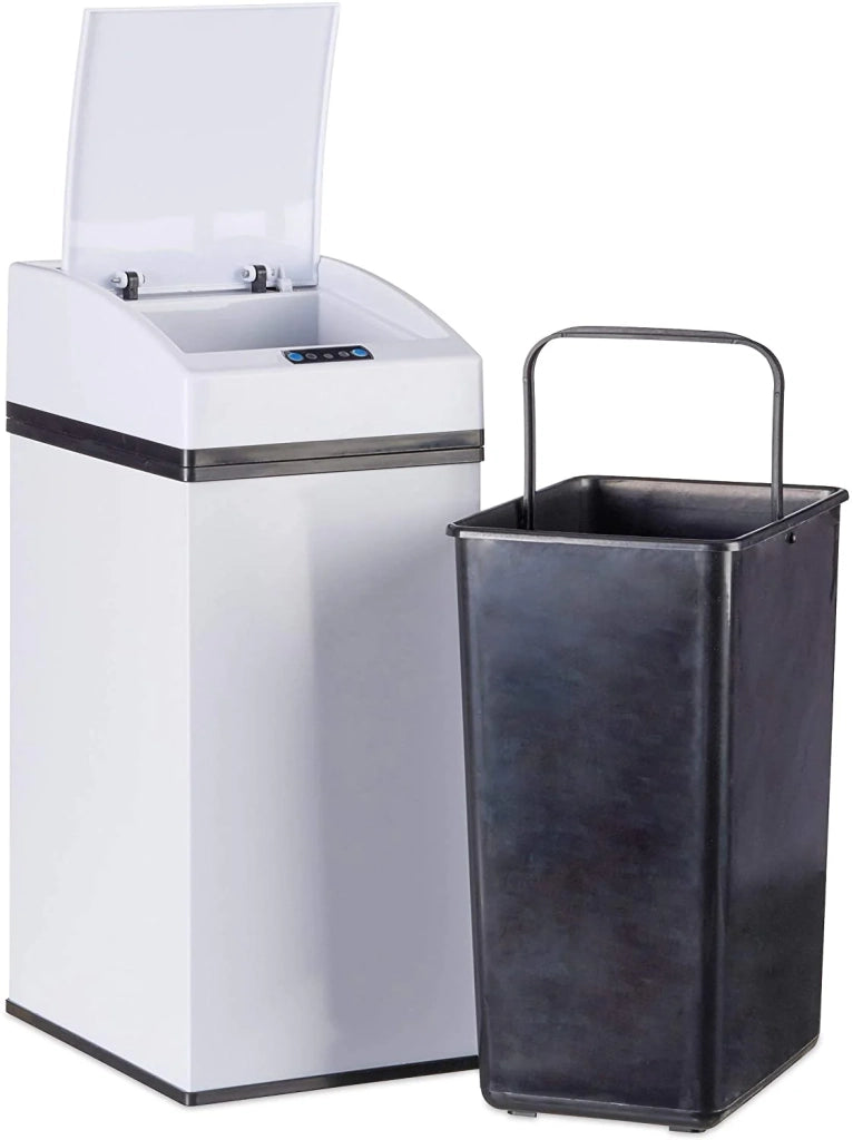 Pattumiera automatica da cucina con sensore coperchio e secchio interno da 7 litri bianco 13_0002322