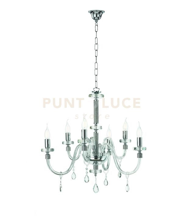 LAMPADARIO DIDO 6 LUCI CRISTALLO E CROMO ATTACCO E14 D.65CM