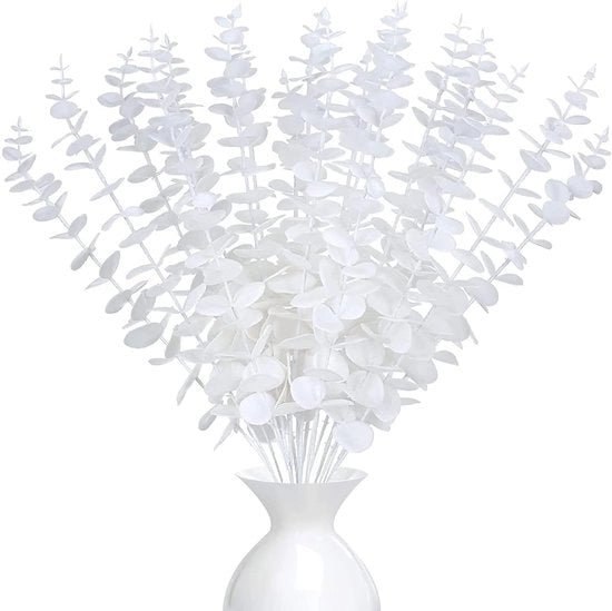 Set di 20 Piantine di Eucalipto Artificiale - Trecce per Matrimoni e Decorazioni di Festa - Fiori di Casa - Foglie Bianche