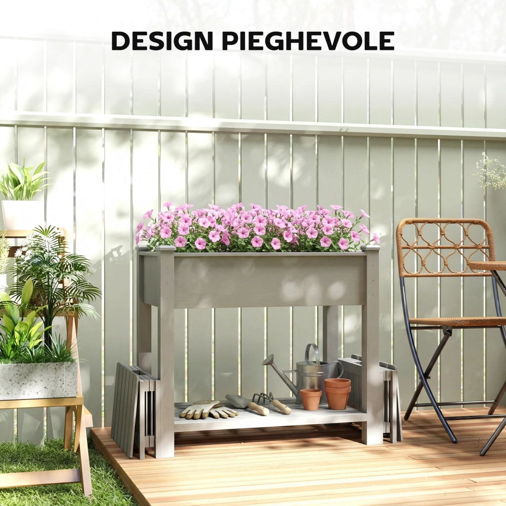 Fioriera Rialzata con Vasi e Ripiano ¨C zephmum ¨C Legno di Abete Grigio 149x46x76