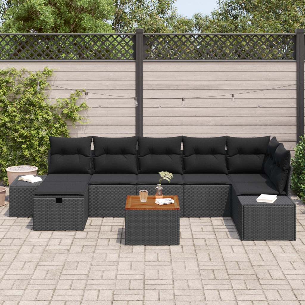 Set di divani da giardino 8 pezzi con cuscini in rattan polyrattan nero