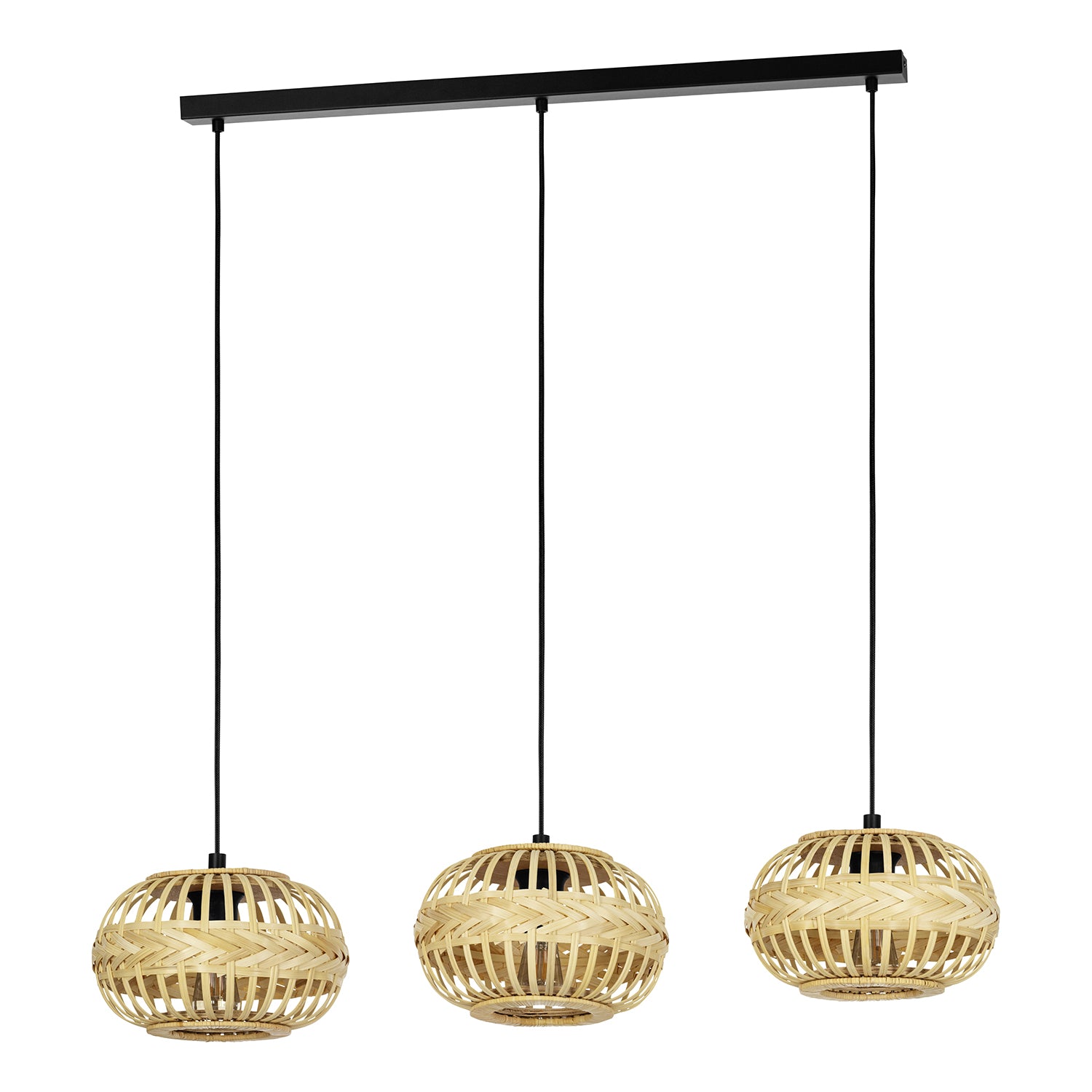 Lampadario A Sospensione Vintage Amsfield 1 Acciaio Nero Legno 3 Luci E27