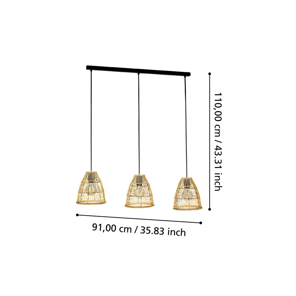 Lampadario Industrial Ayesgarth 3 Luci Acciaio Nero