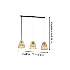 Lampadario Industrial Ayesgarth 3 Luci Acciaio Nero