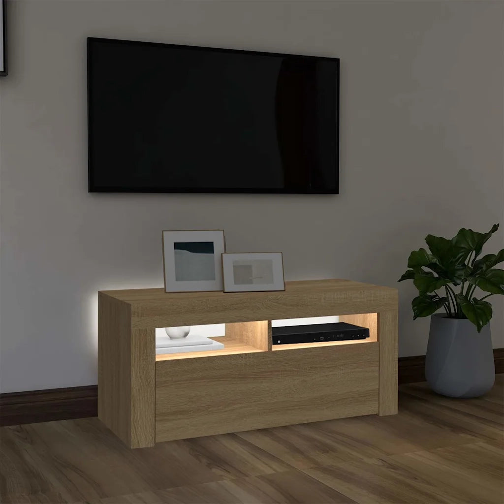 Mobile Porta TV con Luci LED Rovere Sonoma 90x35x40 cm 804322