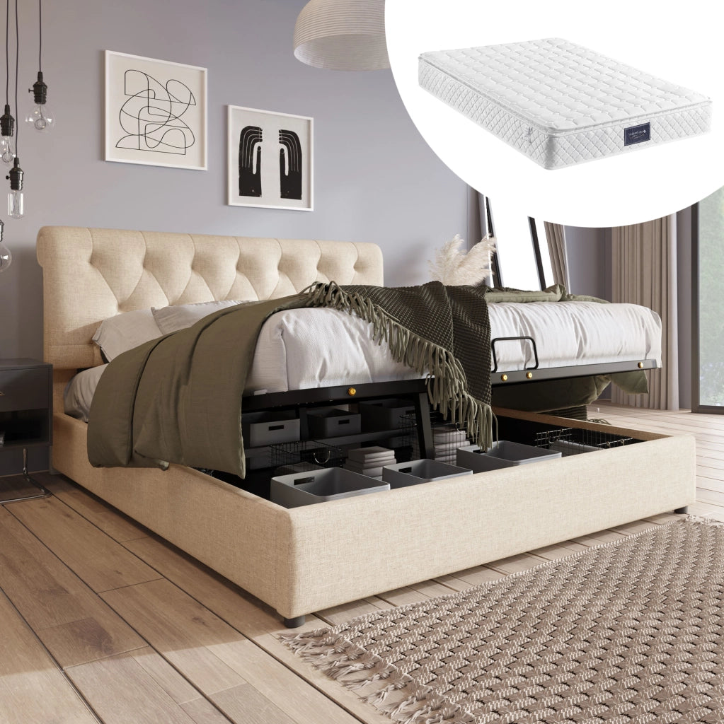 Letto contenitore 140x200 cm con materasso e testiera regolabile