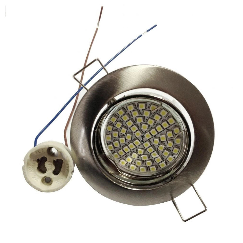 Trade Shop - Faretto Incasso 5w Lampadina Led Gu10 60 Smd 220v Orientabile Acciaio E Bianco -