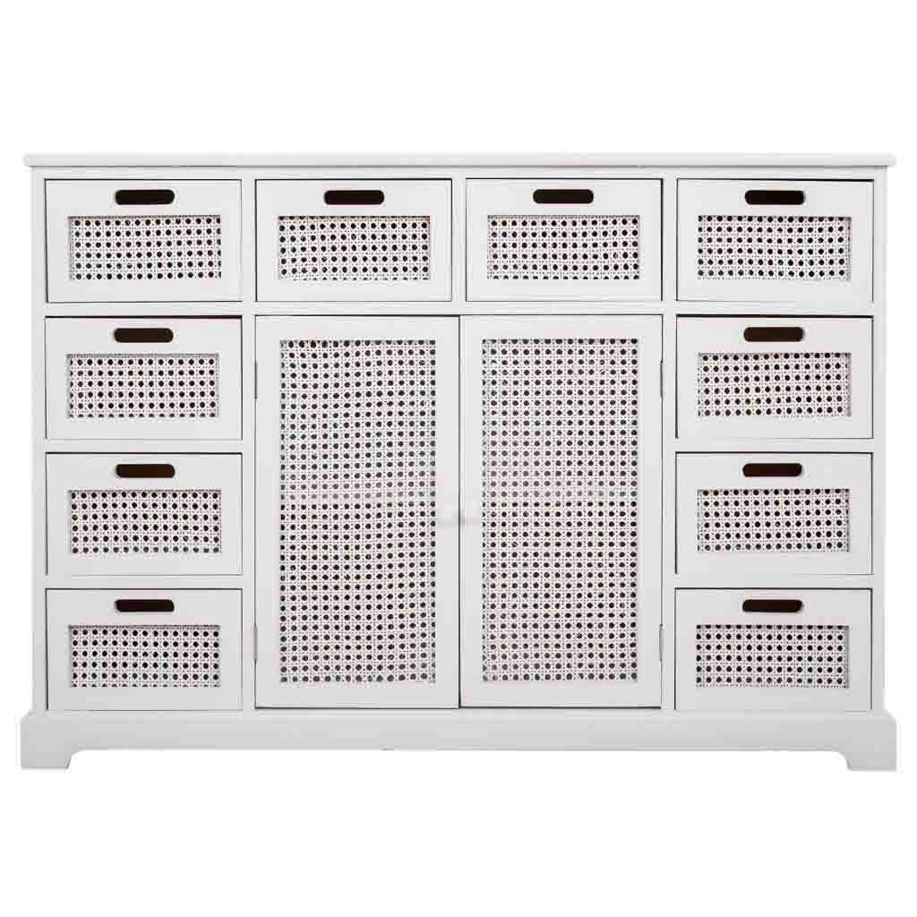 Credenza in legno e rete bianca 113x33x78,5h