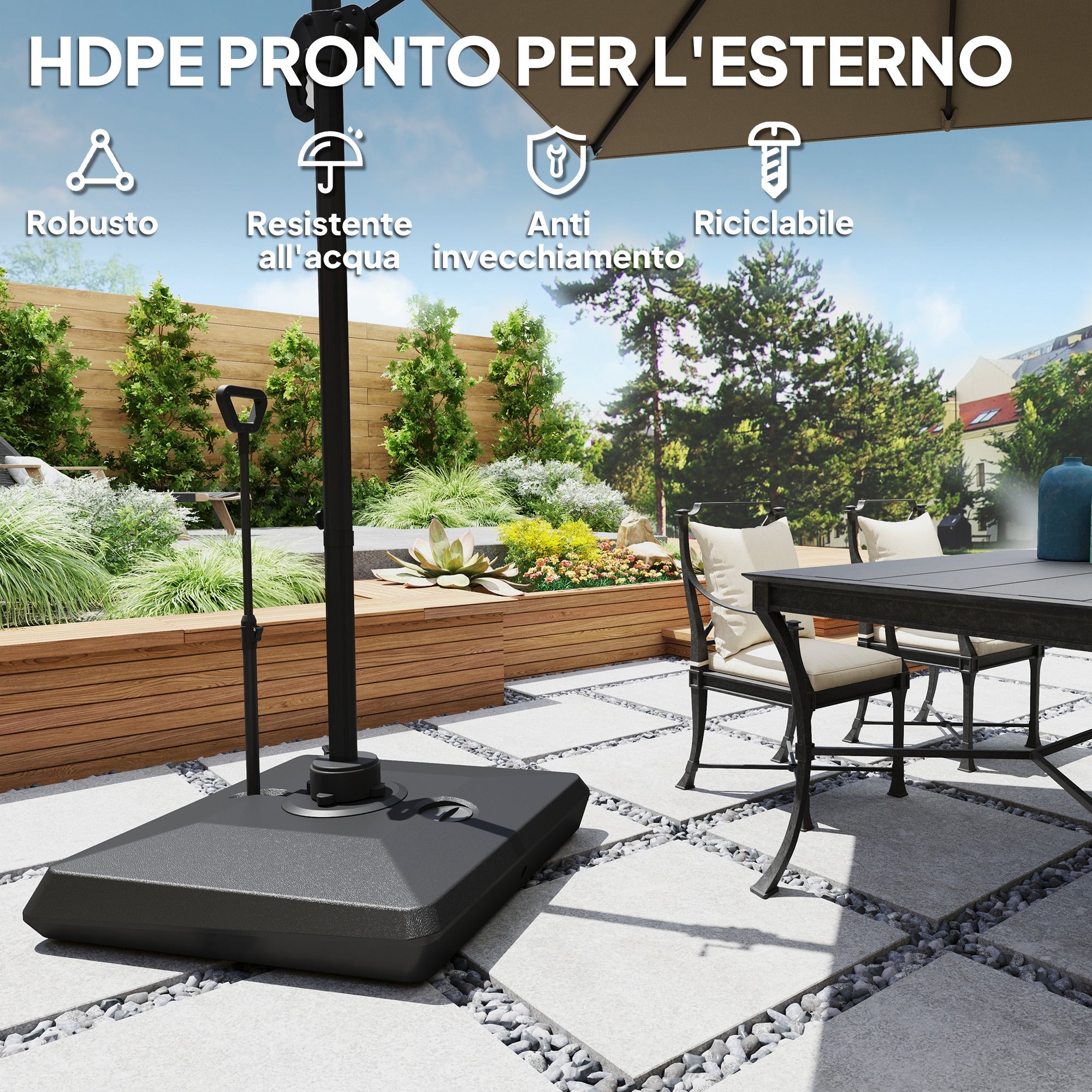 Base per Ombrellone a Sbalzo 95x95x117 cm Riempibile con Acqua o Sabbia in HDPE Nero
