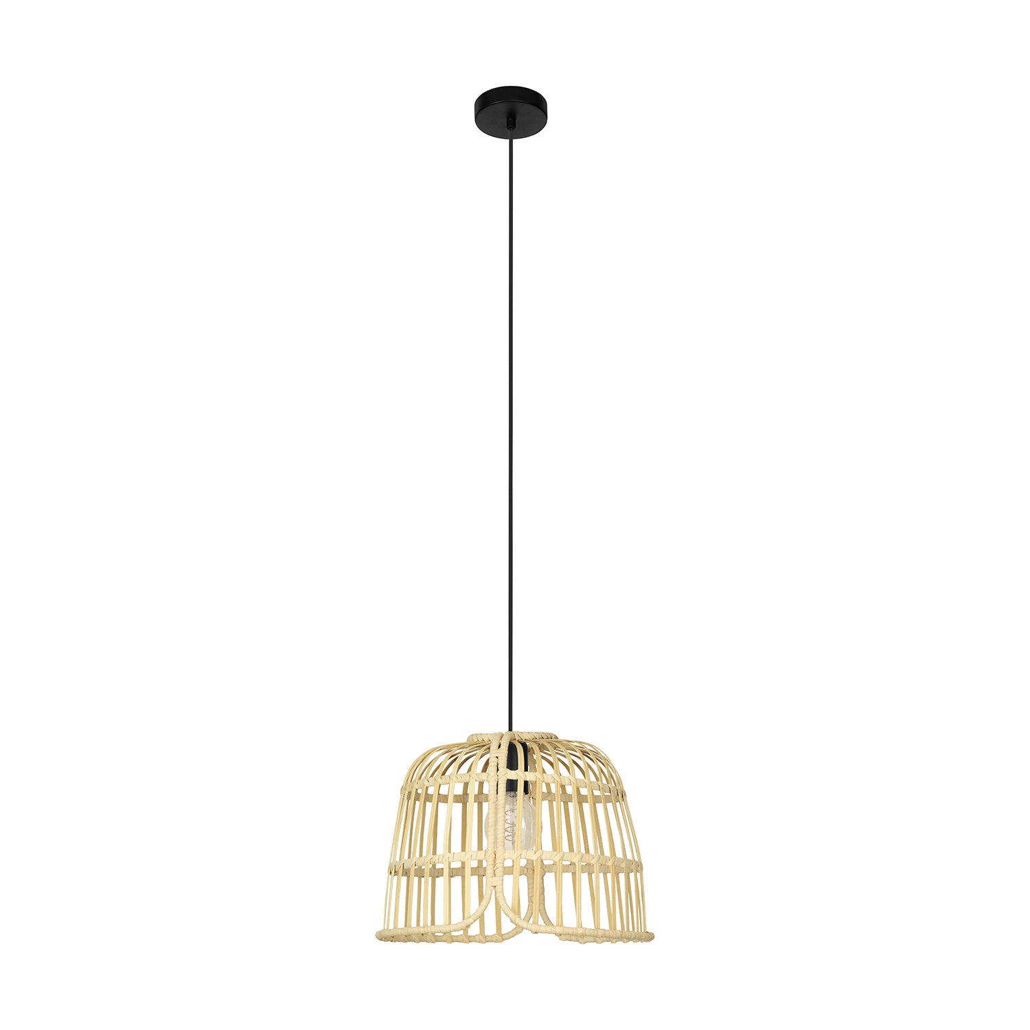 Lampadario A Sospensione Vintage Glyneath Acciaio Nero Legno 1 Luce E27
