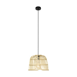 Lampadario A Sospensione Vintage Glyneath Acciaio Nero Legno 1 Luce E27