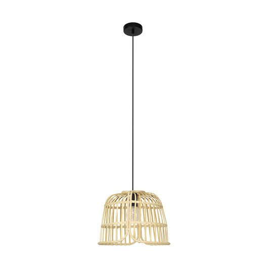 Lampadario A Sospensione Vintage Glyneath Acciaio Nero Legno 1 Luce E27