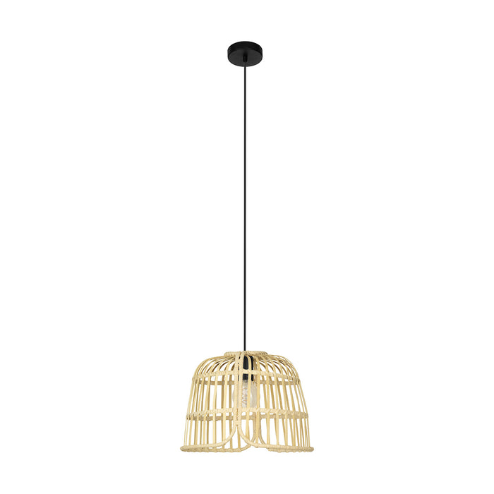 Lampadario A Sospensione Vintage Glyneath Acciaio Nero Legno 1 Luce E27