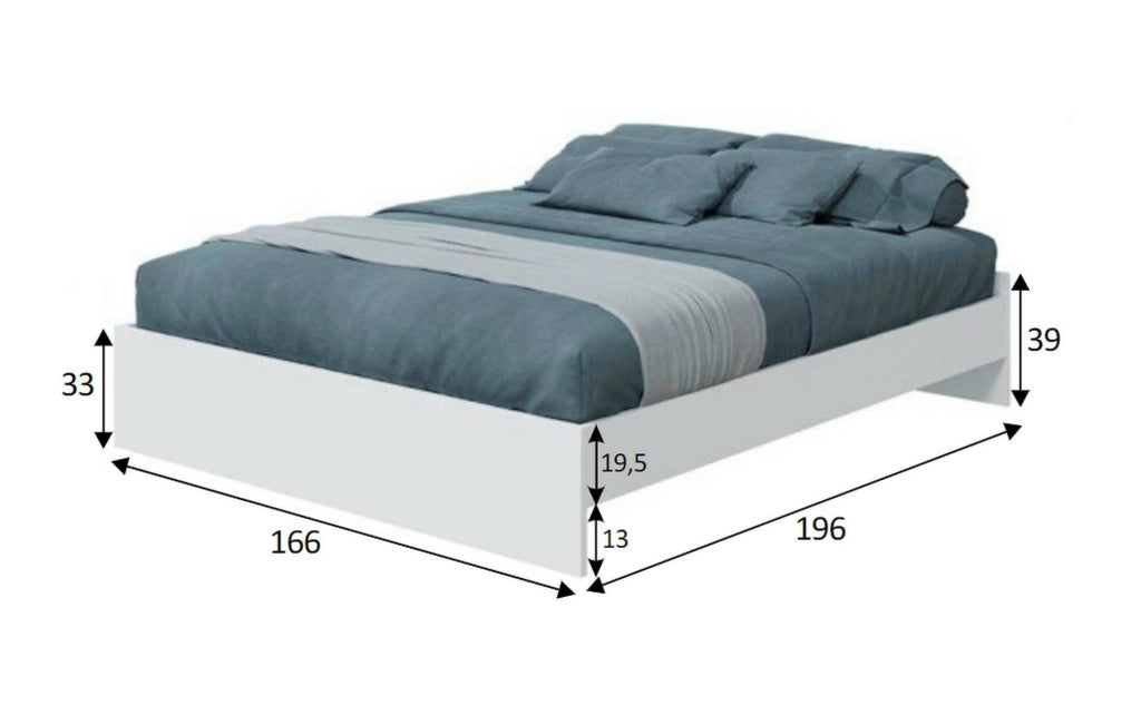 Letto matrimoniale Adia, Giroletto matrimoniale, Struttura per camera da letto adatta a materasso 190x160, 166x196h40 cm, Bianco