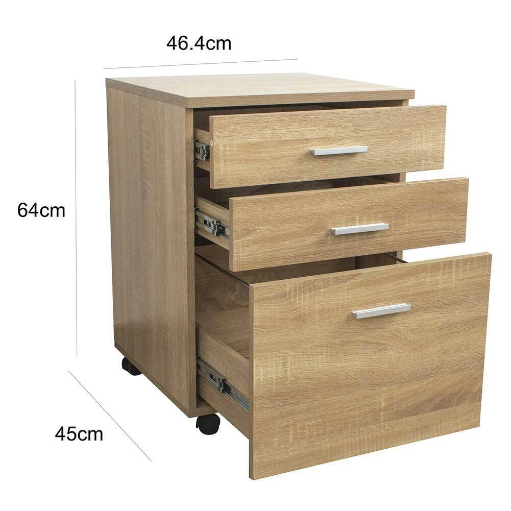 Cassettiera Scrivania Ufficio Legno MDF Mobiletto Stampante 3 Cassetti Quercia