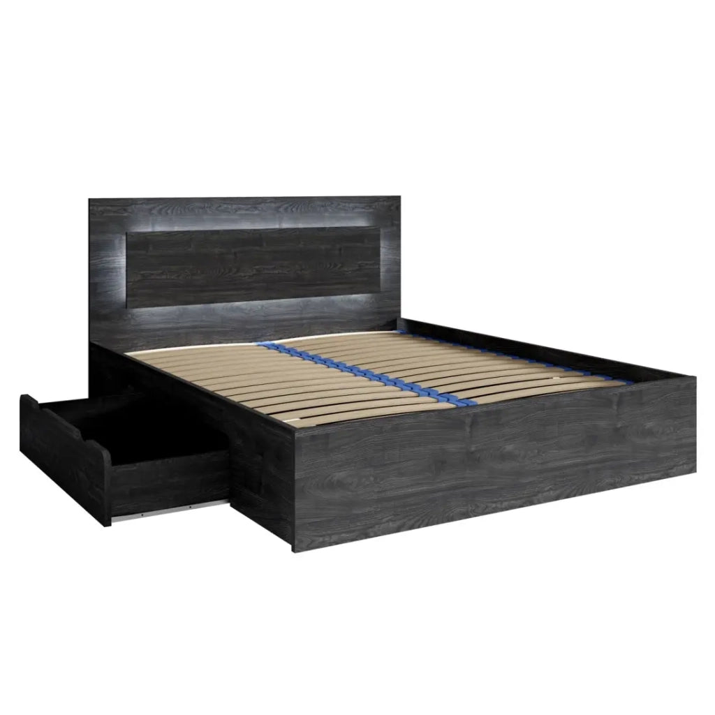 Camera completa VELTIS - Letto 180x200 LED con doghe + armadio + cassettiera + comodini - Frassino nero