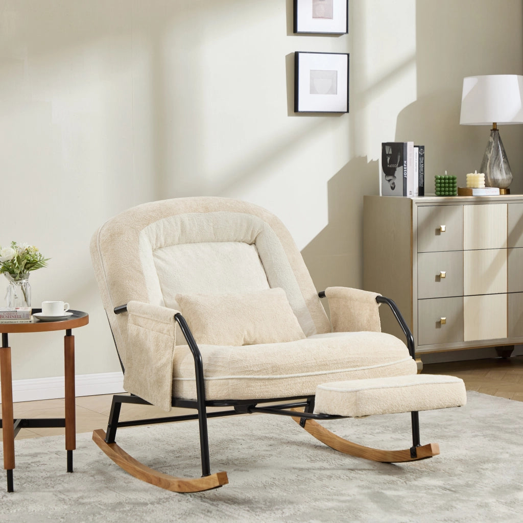 Poltrona a dondolo reclinabile beige con poggiapiedi estraibile