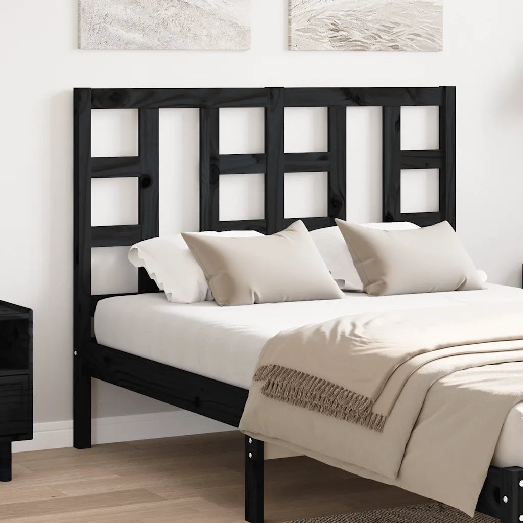 Testiera per Letto Nera 126x4x100 cm in Legno Massello di Pino 817834
