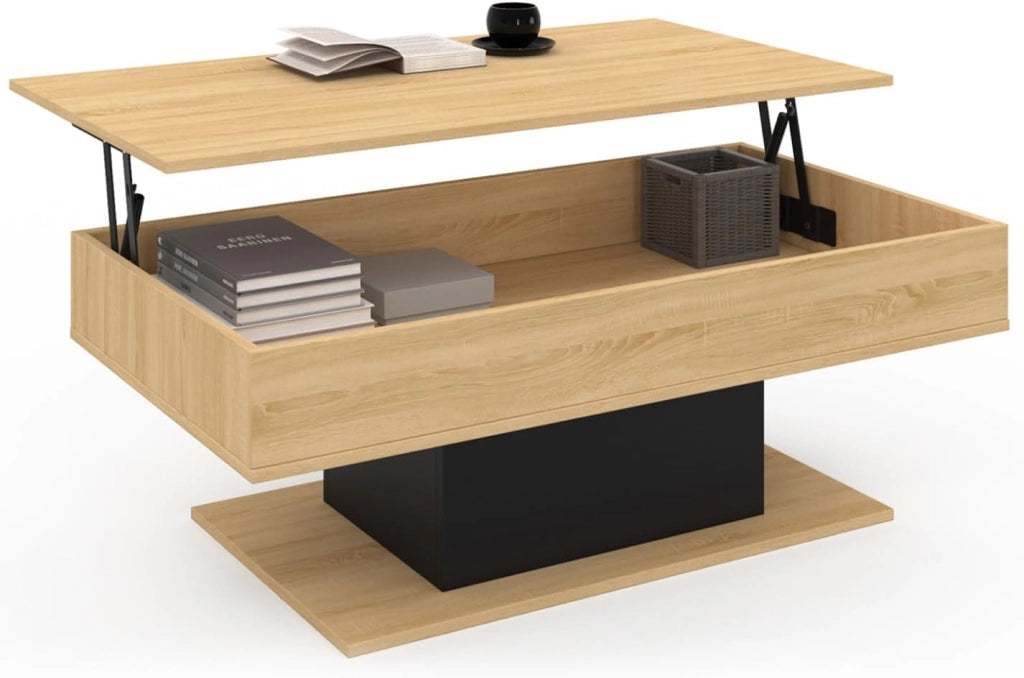 Tavolino rettangolare alzabile in legno e nero EDEN