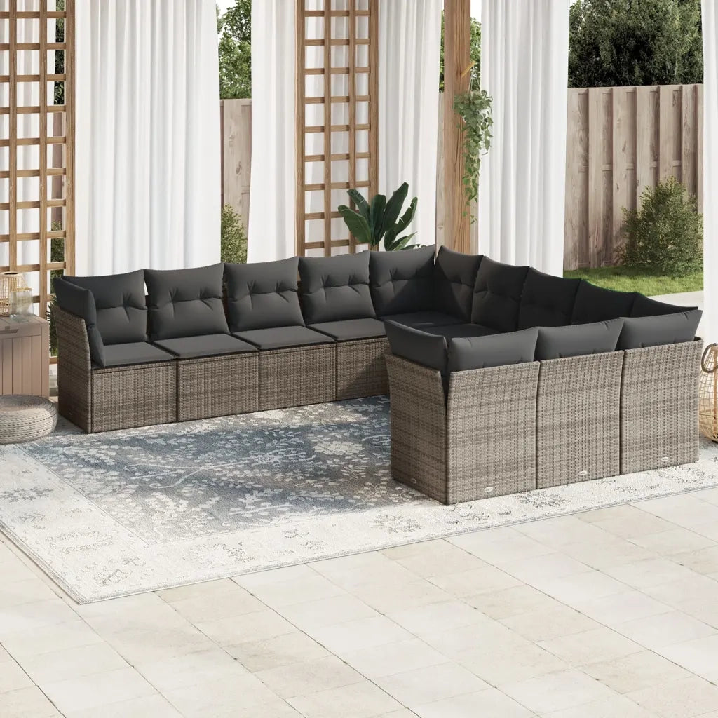 Set Divani da Giardino 11 pz con Cuscini in Polyrattan Grigio 3218410