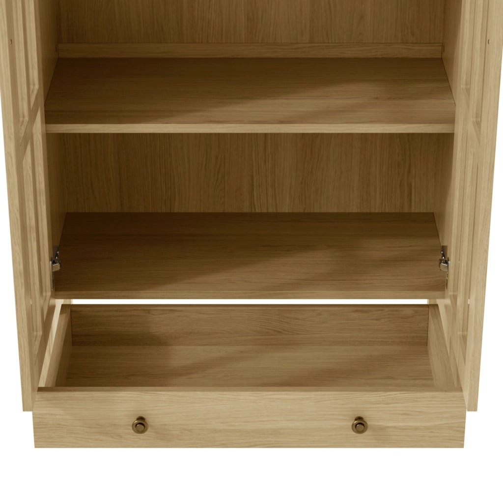 Vetrina ad arco da terra 75x35x170;5 cm in MDF naturale con ante in acrilico e cassetto