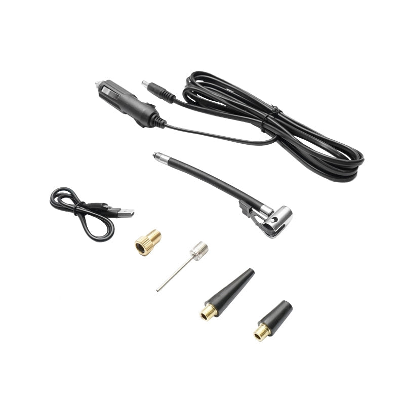 Compressore d’aria portatile grigio scuro 12,4V batteria 6000 mAh ricaricabile 250x56x47 mm con accessor