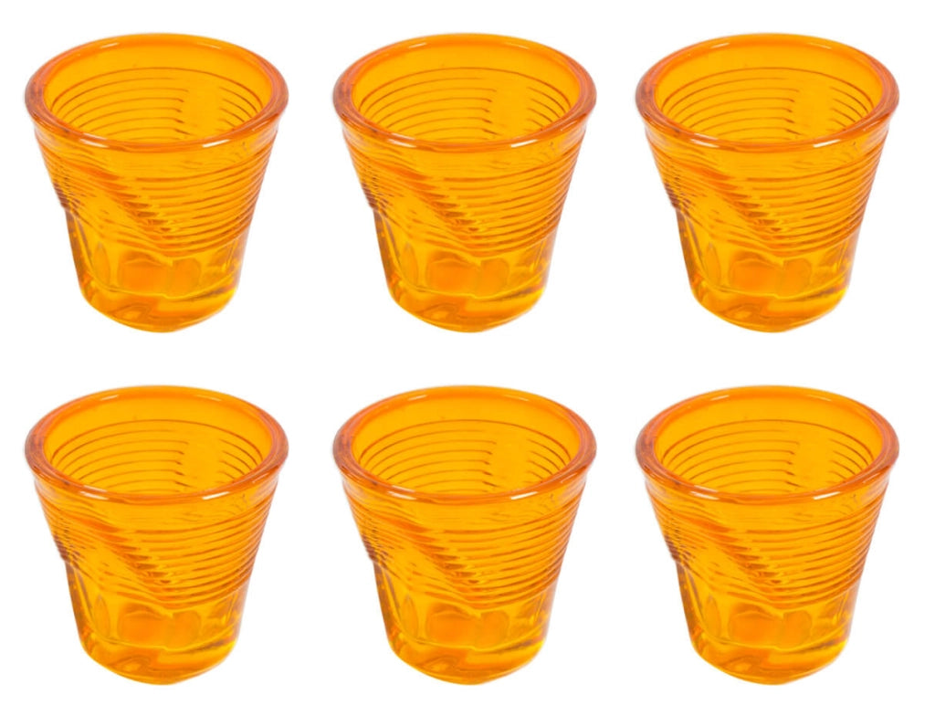 Set 6 Tazzine da Caffè Accartocciati Ø6,5 cm in Vetro Pressato Kaleidos Arancioni
