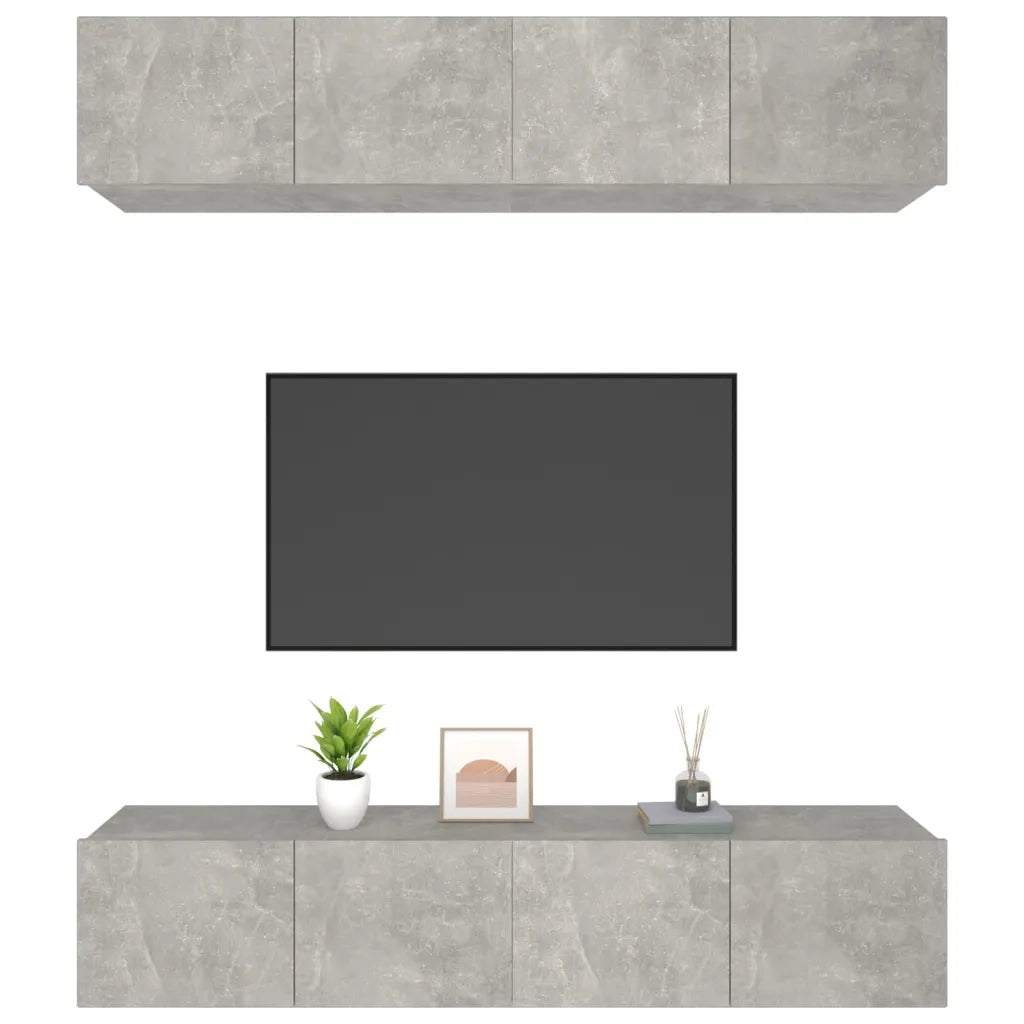 Mobili TV 4 pz Grigio Cemento 80x30x30 cm in Legno Multistrato 3114185