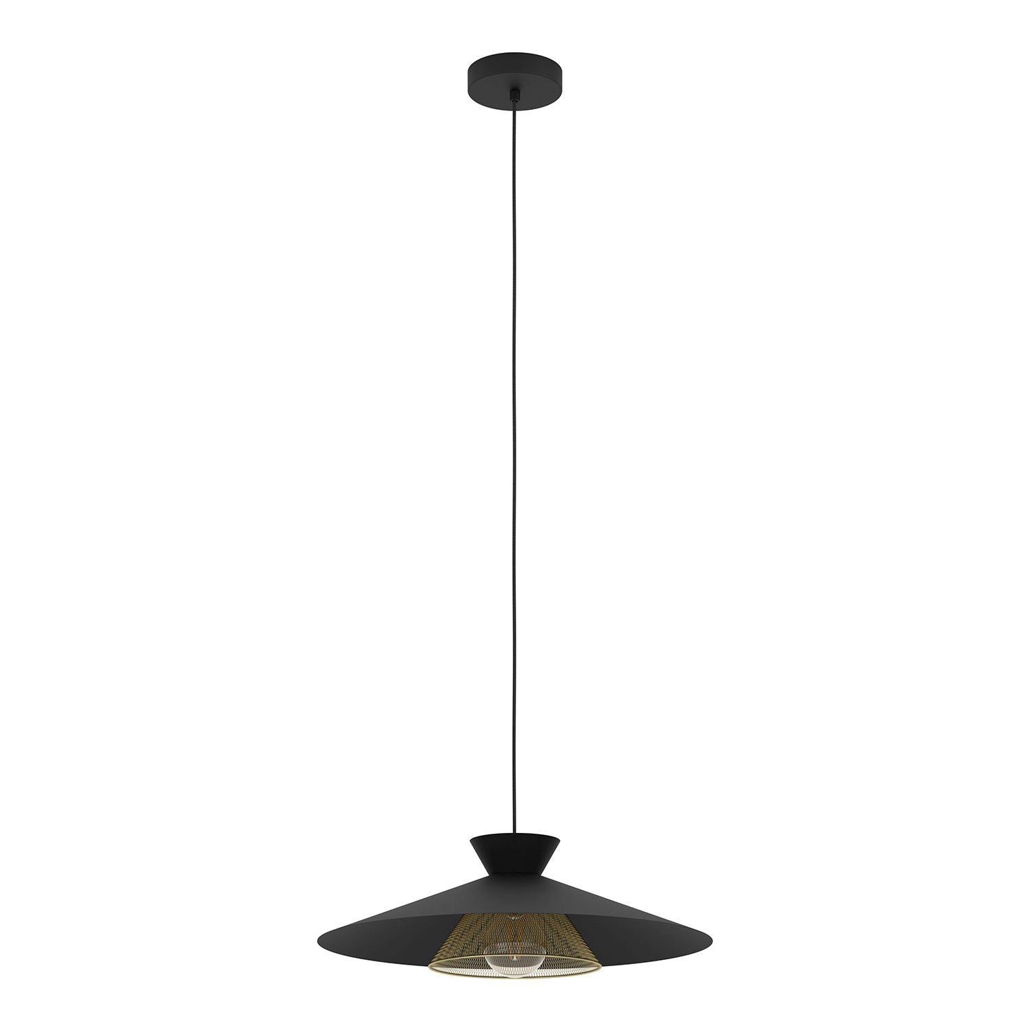 Lampadario A Sospensione Vintage Grizedale Acciaio Nero Ottone 1 Luce E27