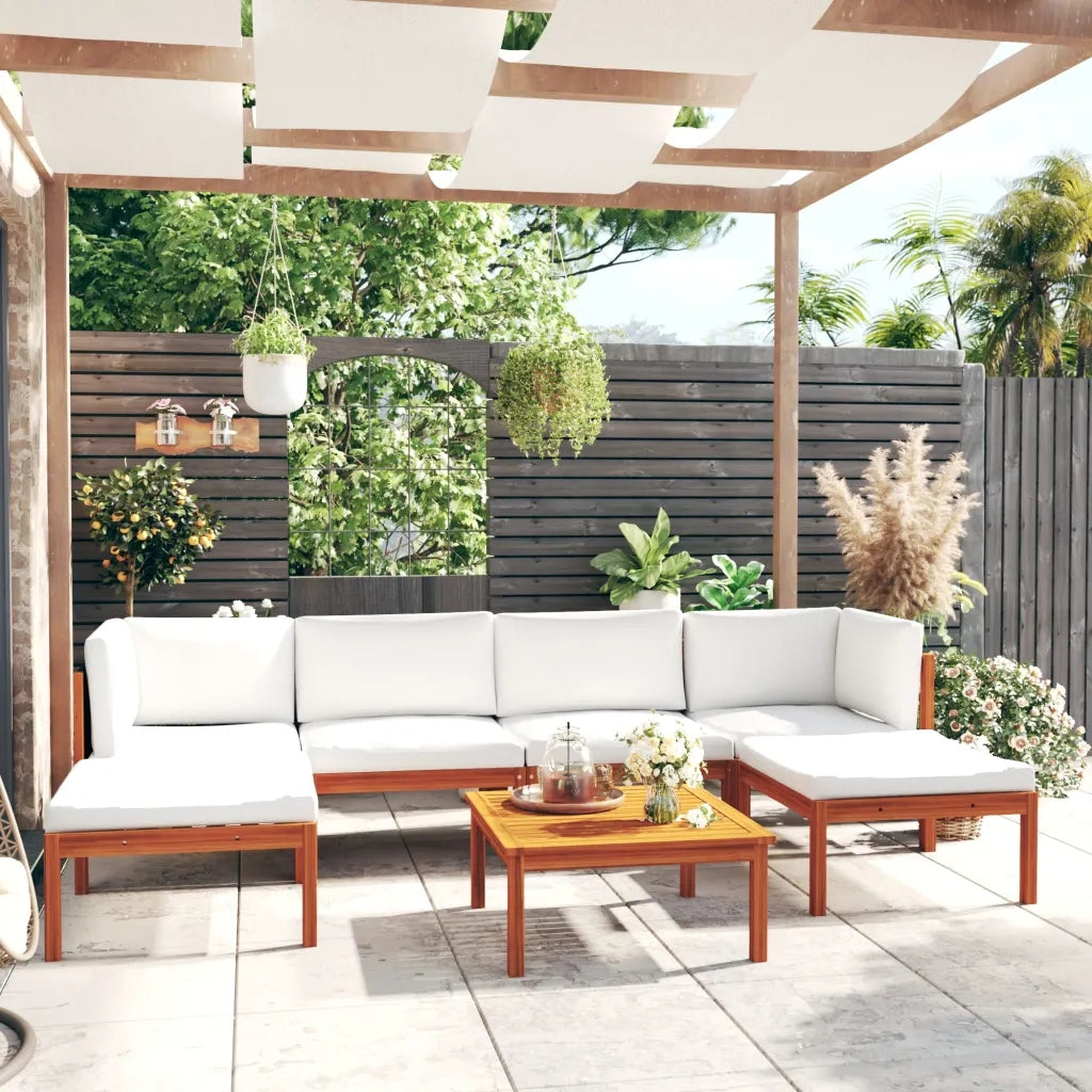 Set da Giardino 7 pz con Cuscini in Legno Crema, Acacia e Corda 3057897