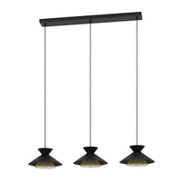 Lampadario A Sospensione Vintage Grizedale Acciaio Nero Ottone 3 Luci E27