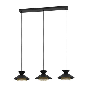Lampadario A Sospensione Vintage Grizedale Acciaio Nero Ottone 3 Luci E27