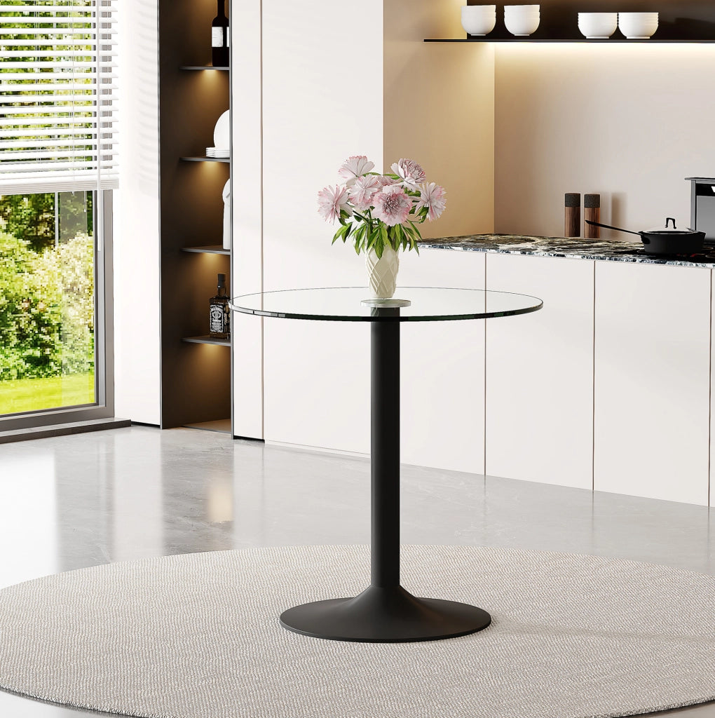 Tavolo bar rotondo in vetro trasparente e metallo nero Ø 89 cm