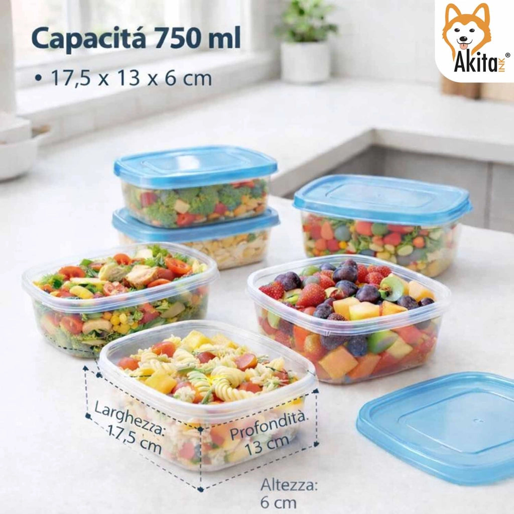 Akitaink Set 12 Contenitori Ovali 750 ml con Coperchio Blu