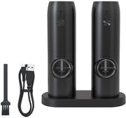 Set di macinacipolle e pepe elettrici universali con base - Macinapepe automatico, gradazione di macinatura regolabile - Contenitori di erbe ricaricabili per la cucina (set a due pezzi)
