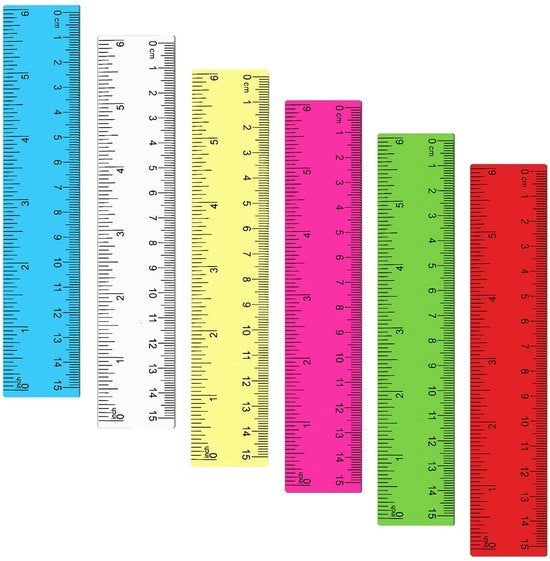 Set di 6 livelli in plastica da 6 pollici con scala in centimetri e pollici, progettati per la sicurezza, con scala chiara e bordo retto.
