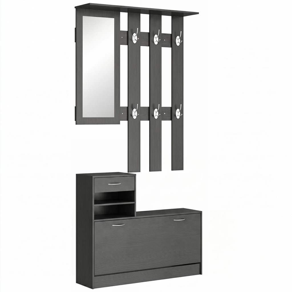 Set Mobile Ingresso con Specchio Appendiabiti e Scarpiera ¨C Xylo ¨C 6 Ganci Nero