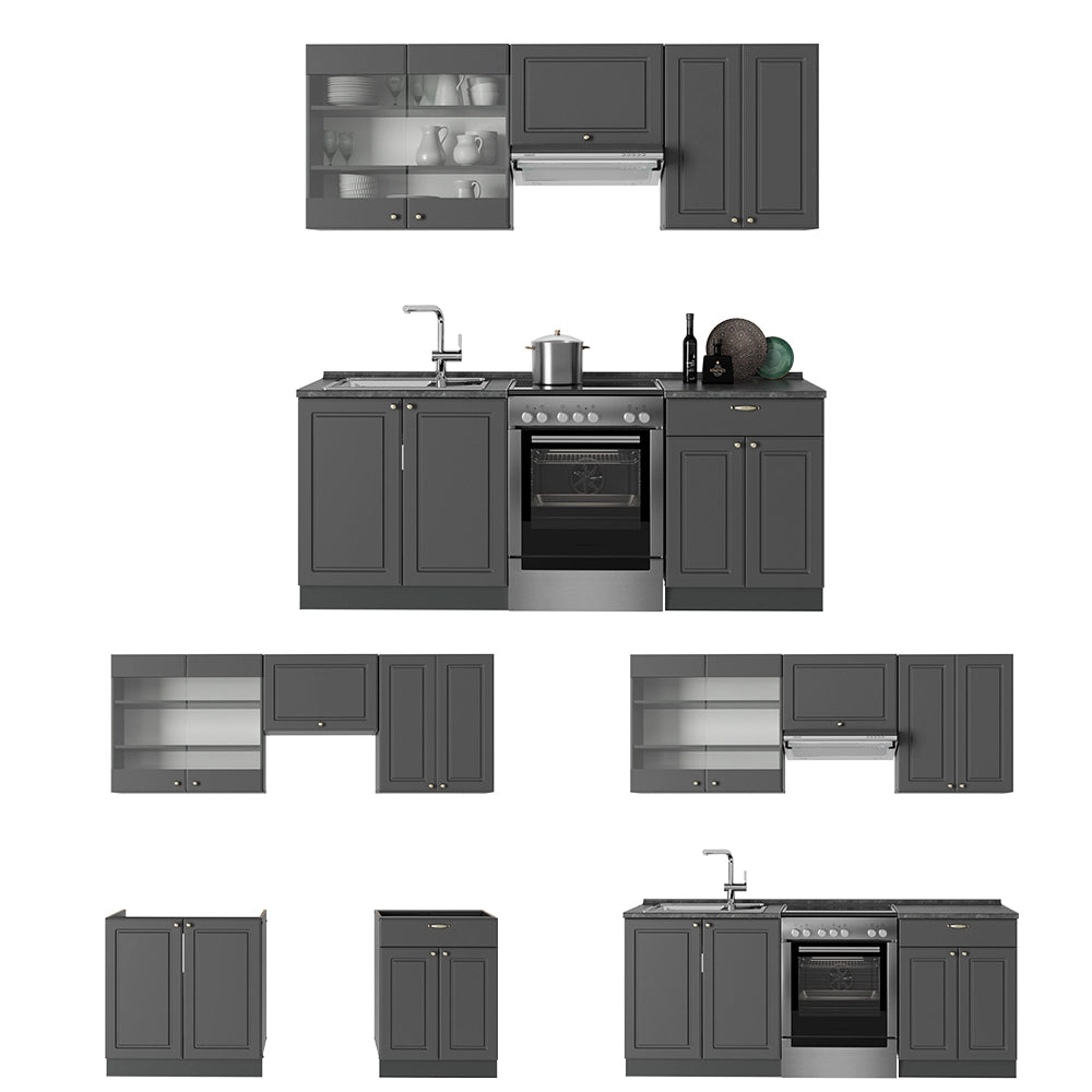 Cucina componibile Fame-Line Oro-antracite rustico/Antracite 200 cm, PL Marmo Vicco