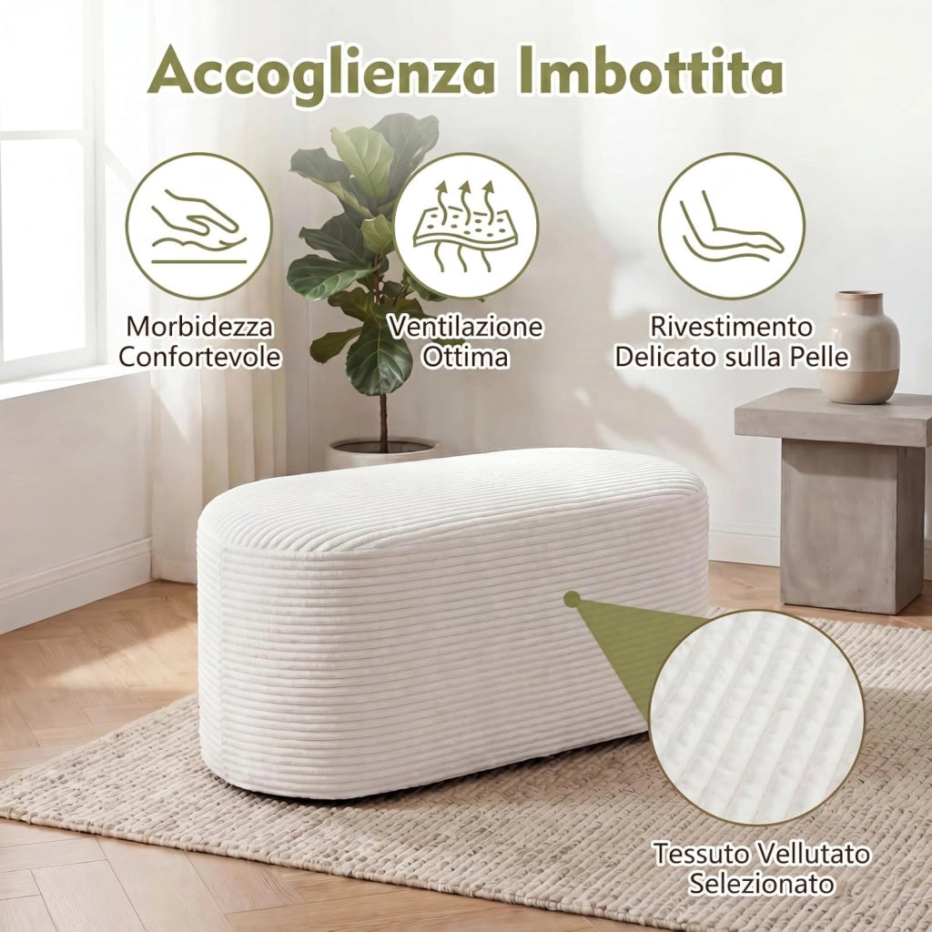 Pouf Poggiapiedi Imbottito 120 X 46 X 48 CM, Poggiapiedi Divano con Velluto a Coste e Spugna ad Alta Densità, Pouf Ovale con Base Antiscivolo per Soggiorno, Camera da Letto, Beige