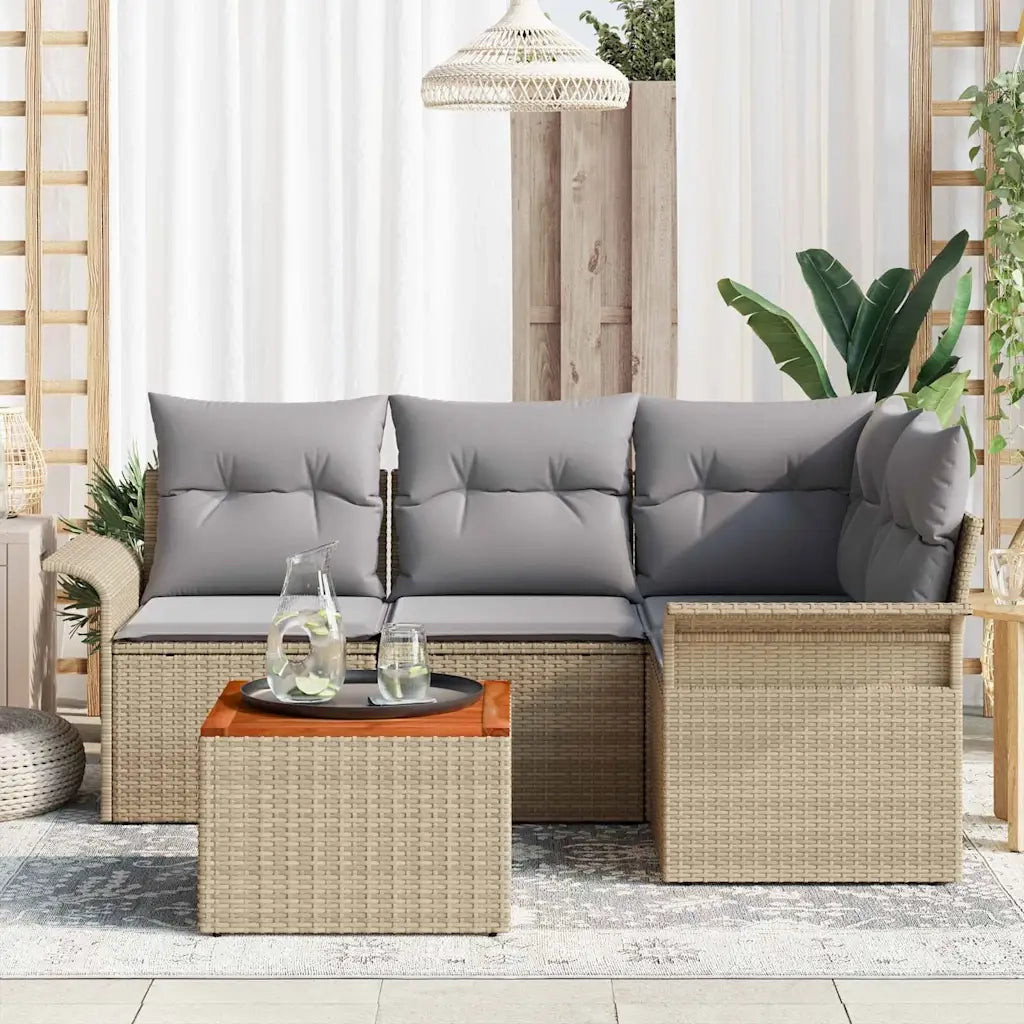 Set Divano da Giardino 5 pcs Beige e Grigio Chiaro polyrattan